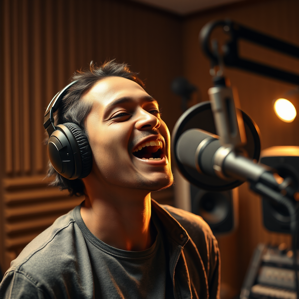 Singer in a vocal booth