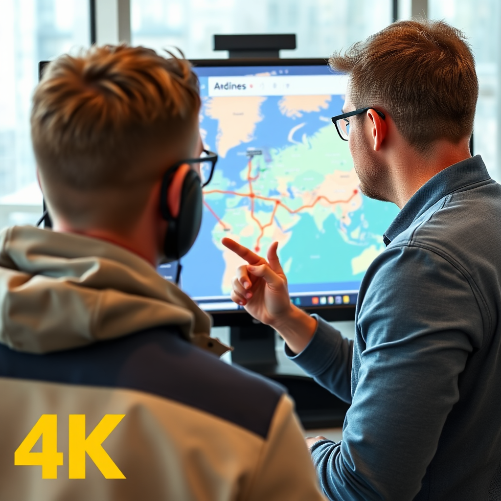 A coach is looking at a map on a virtual screen, planning a strategic route to their destination (representing online success). 4K resolution, high quality.