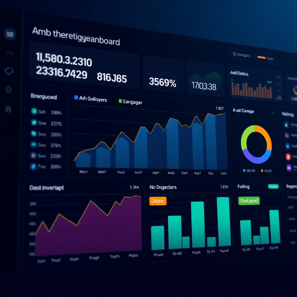 A digital marketing dashboard with rising metrics, showcasing online growth and engagement. 4K resolution, high quality.