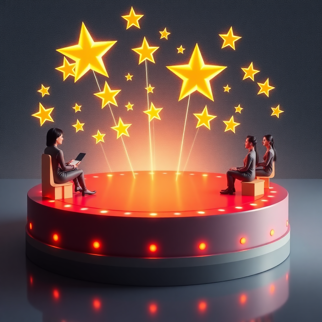 A powerful magnet attracting clients represented by glowing stars towards a coaching platform. 4K resolution, high quality.