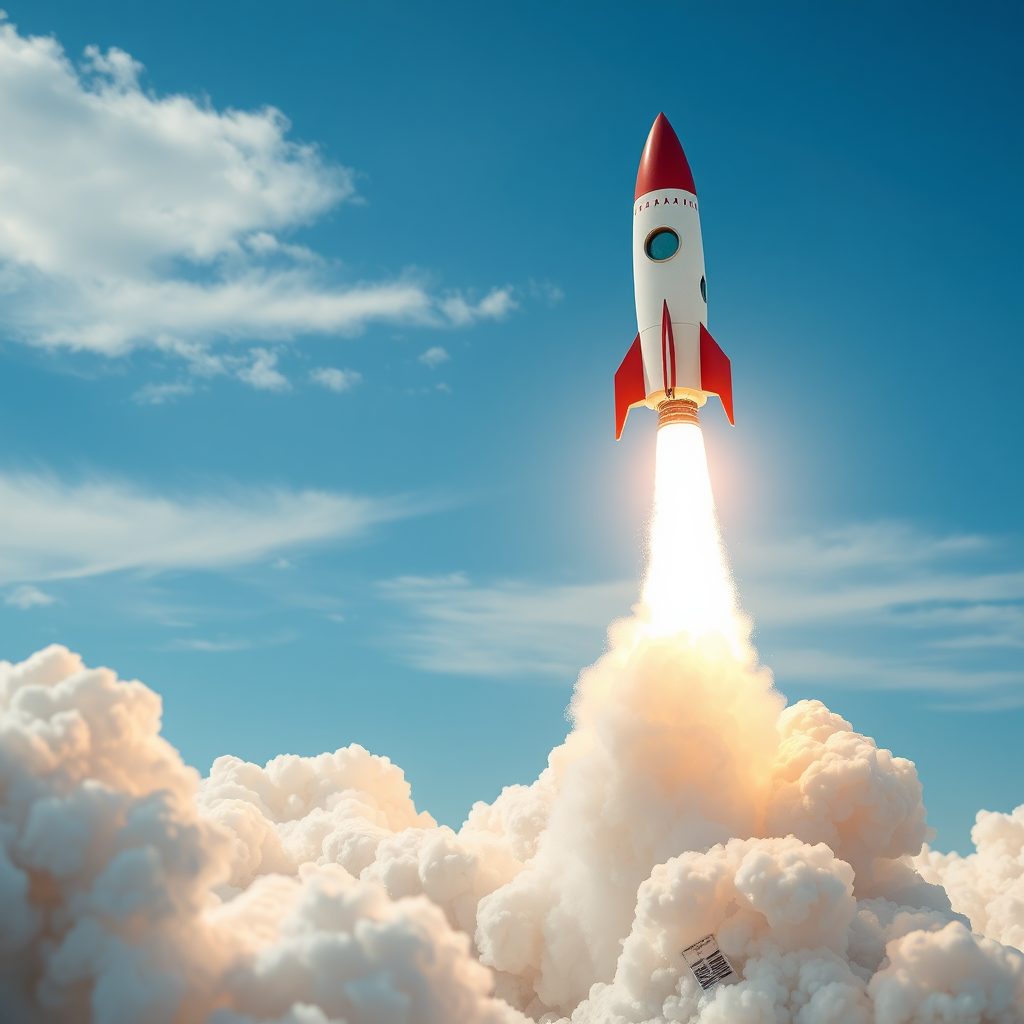 A rocket taking off, symbolizing accelerated business growth and success. 4K resolution, high quality.