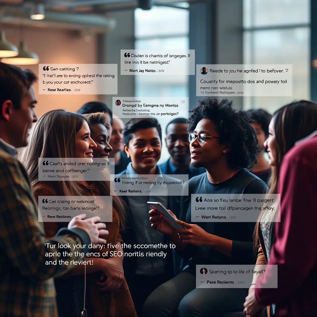 A group of diverse people are interacting with each other on a social media platform. They are sharing positive reviews and testimonials about our company, highlighting their positive experiences with our SEO expertise.
