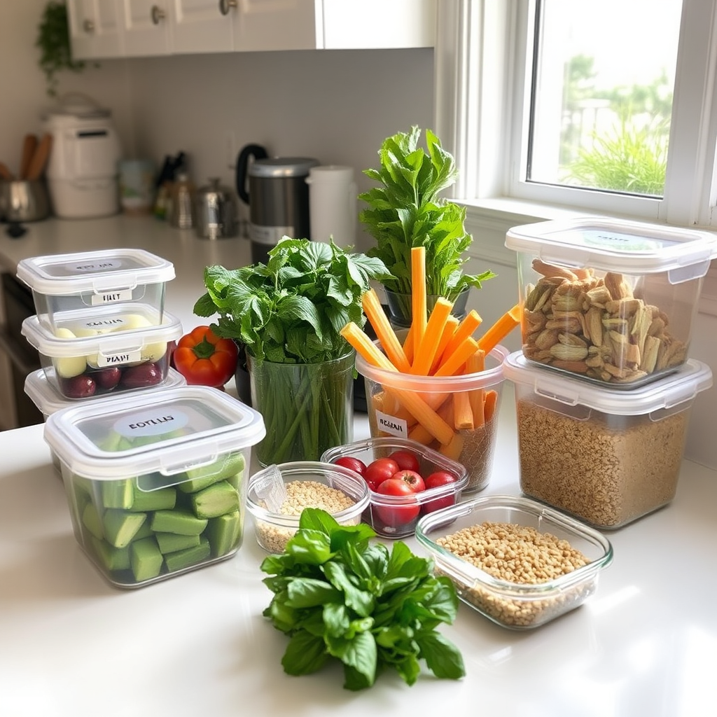 Meal prepping scene with containers