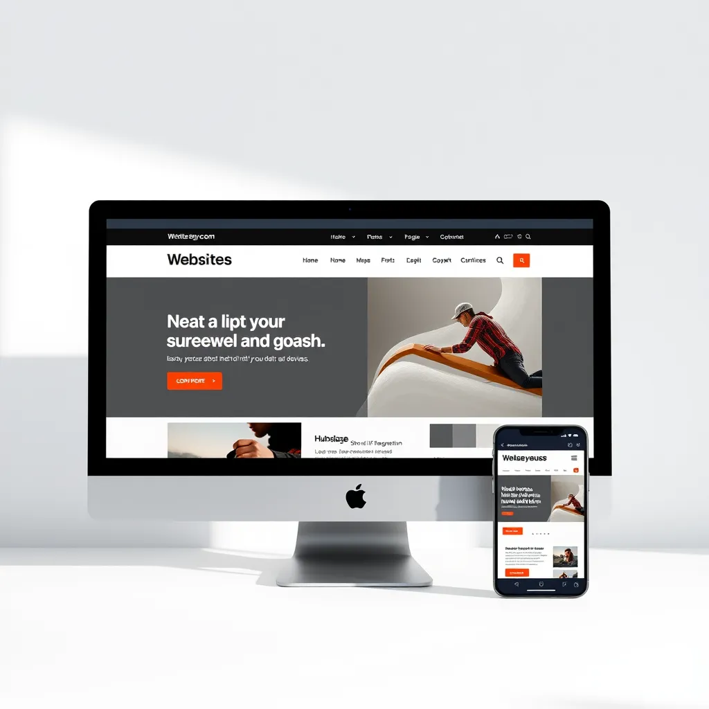 A split-screen image showcasing a website displayed on a desktop computer, a tablet, and a smartphone. The website should seamlessly adjust its layout and content to fit each screen size, ensuring optimal viewing on all devices.