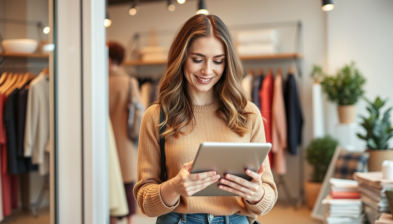 Boutique owner using tablet in store