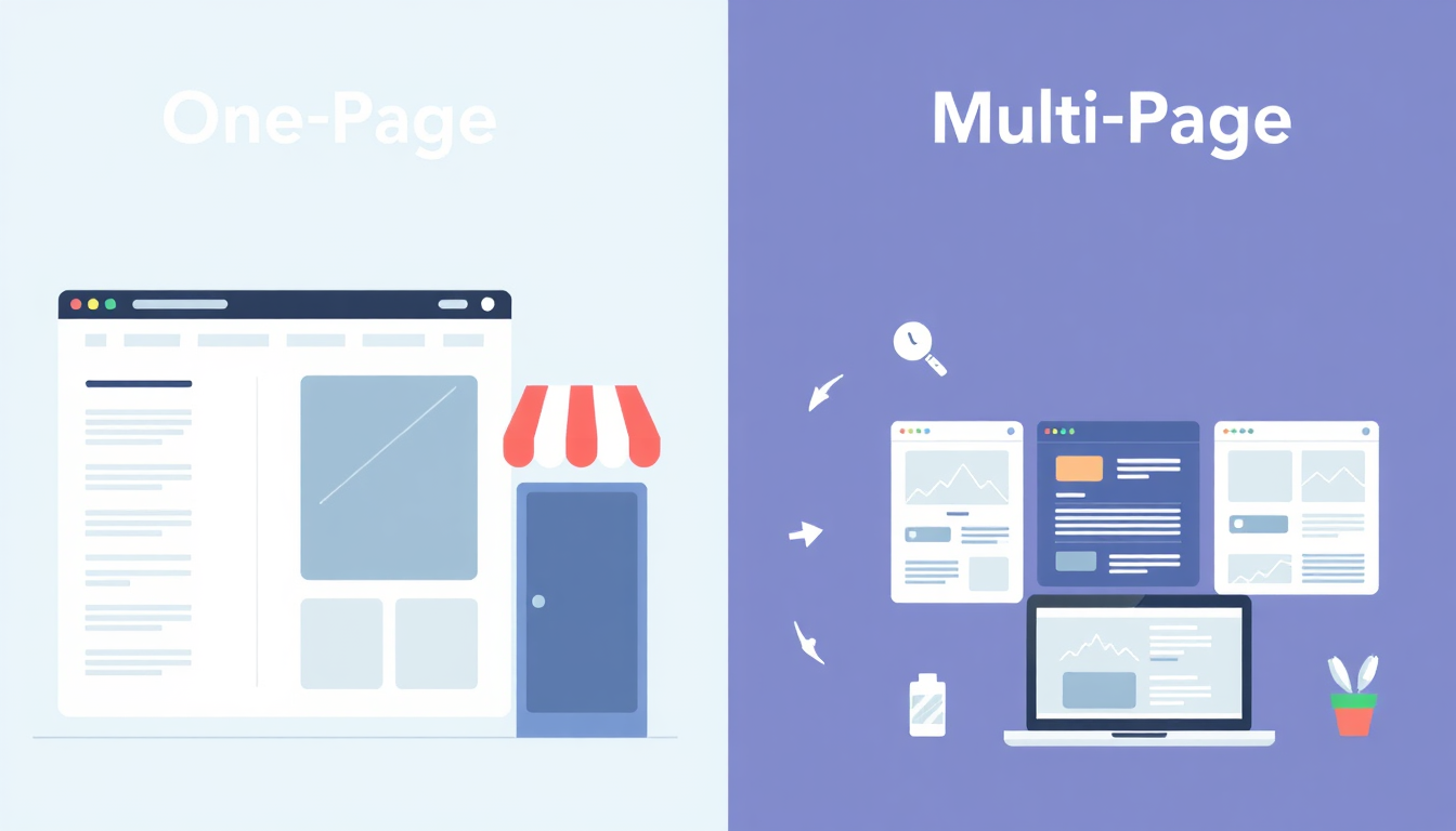 Comparison between a simple one-page website and a complex multi-page website