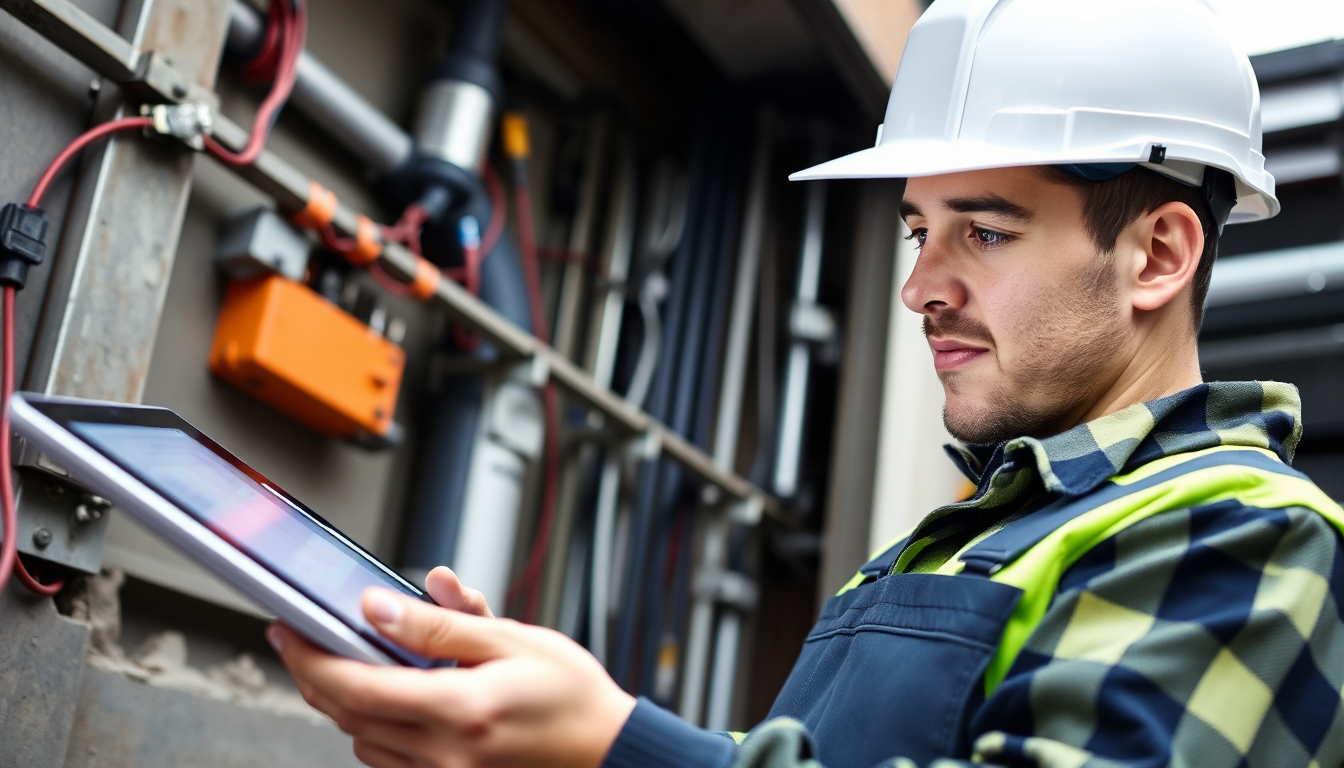 Electrician using tablet