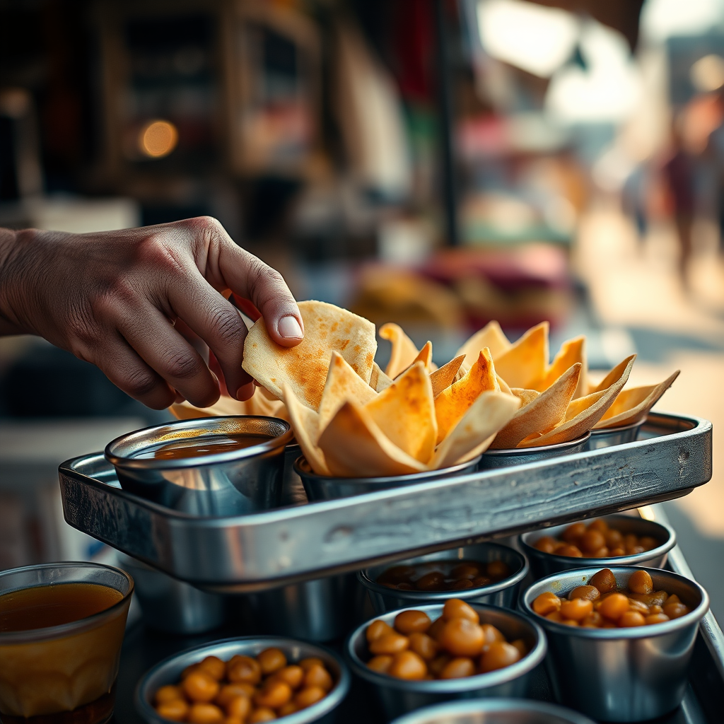 Street fuchka being filled at a stall