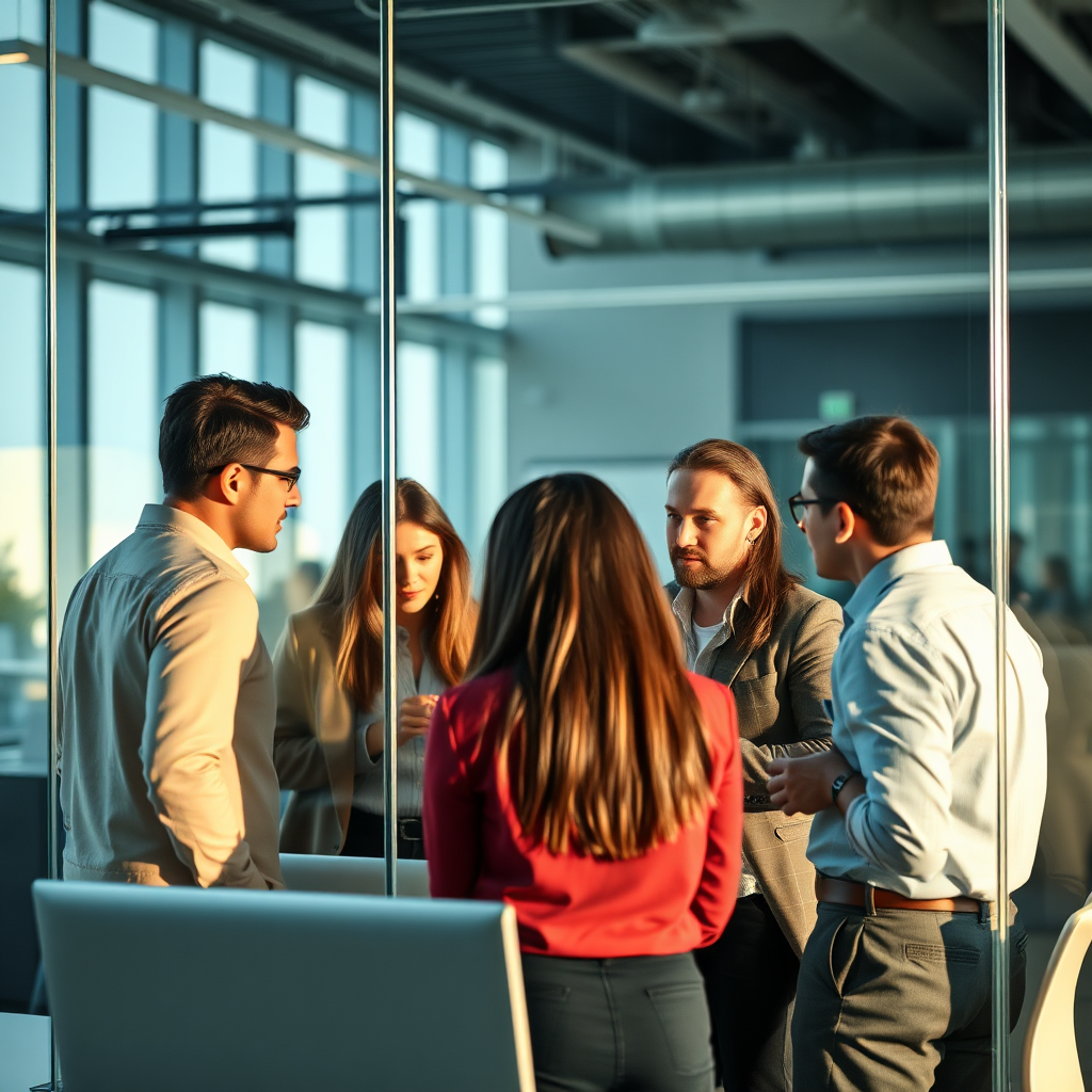 Diverse team collaborating in a modern office