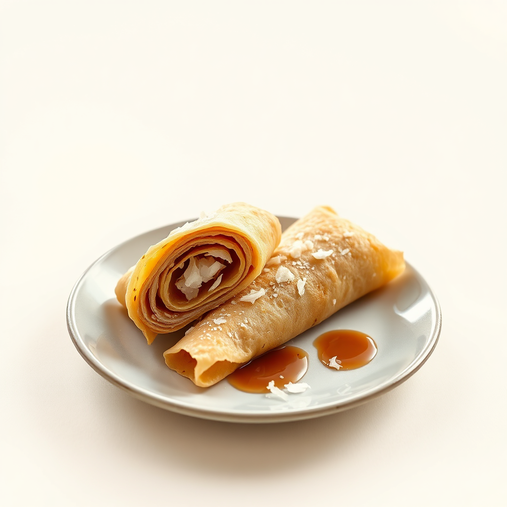 Patishapta pitha rolls with coconut filling