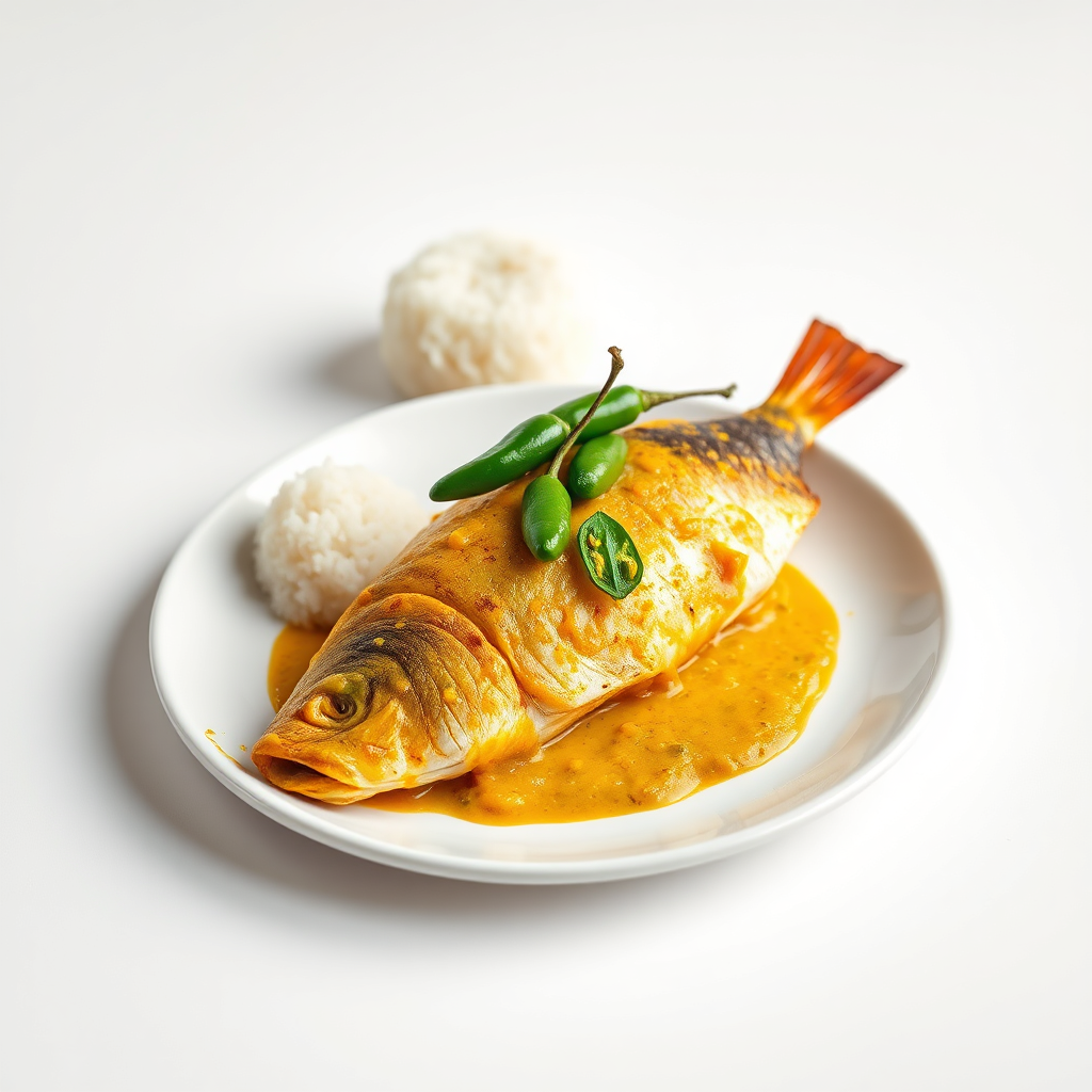 Ilish bhapa on a white plate