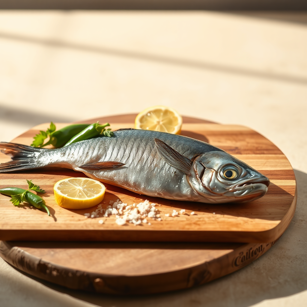 Fresh hilsa fish with chilies and lemon