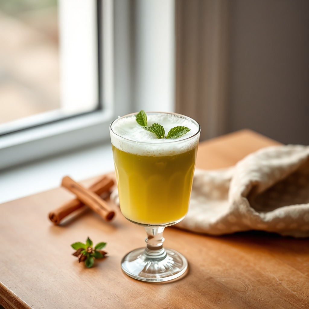 Borhani drink with mint garnish