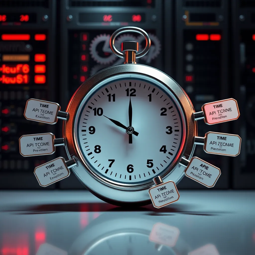 A visually striking image showing a rotating clock that symbolizes time and security, with multiple API keys around the clock. Each key is labeled, some highlighted in red, indicating expiration, with a backdrop of a secure server depicting rotation mechanics.