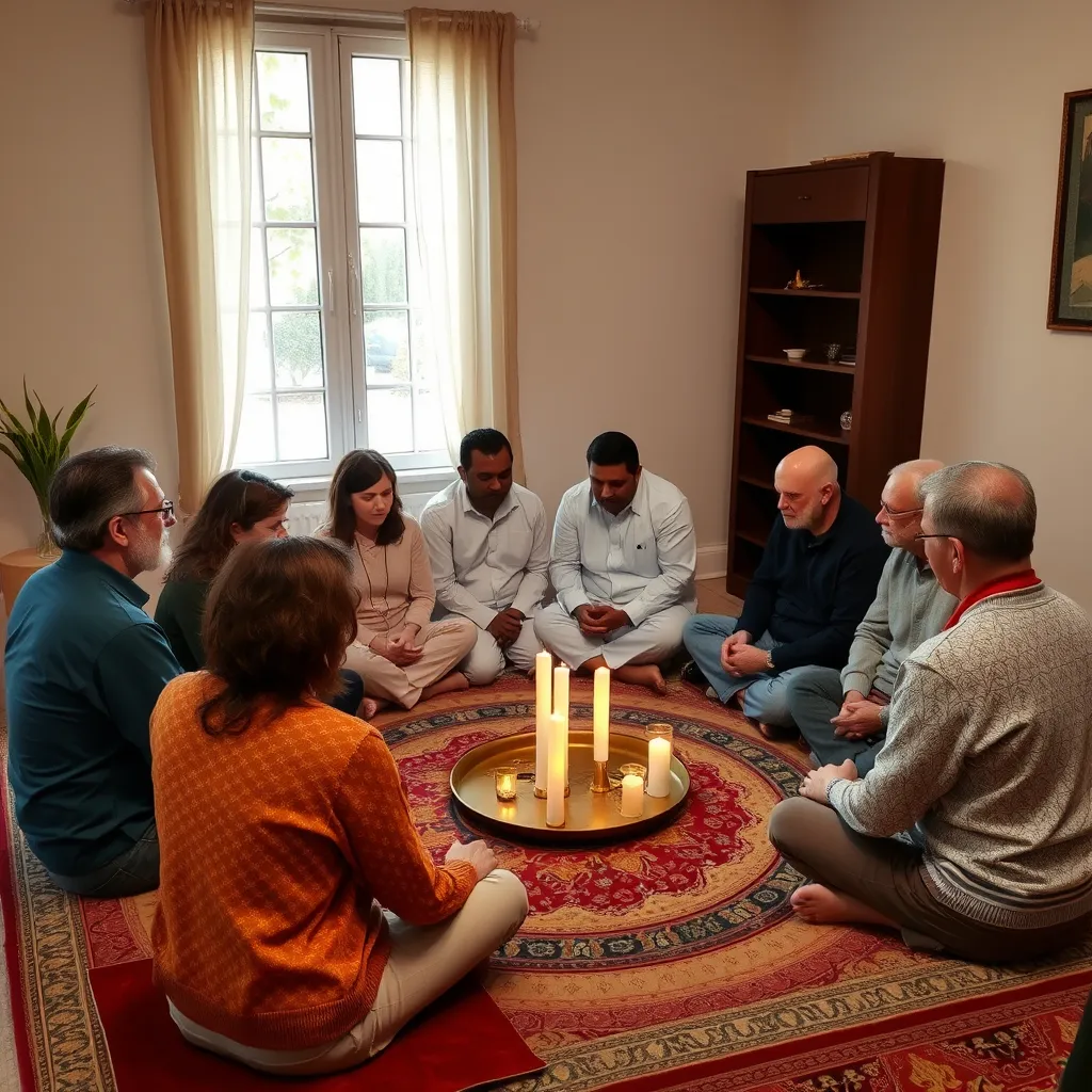 A person kneeling in prayer in a tranquil outdoor setting, surrounded by nature, with their hands uplifted and eyes closed. A soft sunrise in the background symbolizes hope and new beginnings, capturing a moment of deep spiritual connection.