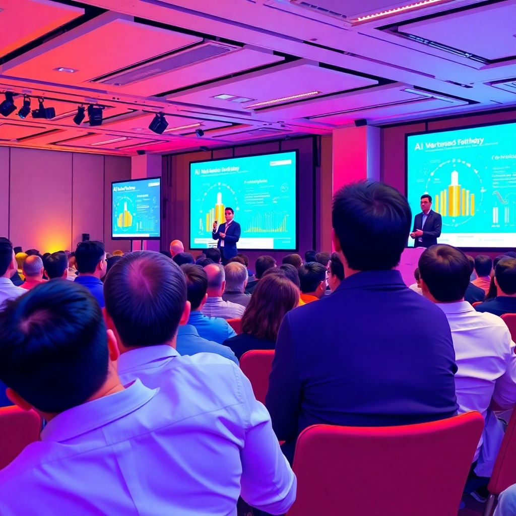 Visualize an empowering pitch day where AI startup founders present their innovations to SoftBank investors. Capture moments of engagement and interest from the audience amidst vibrant graphic presentations. Employ a modern color palette and well-defined textures to create a professional yet inspiring environment. Ensure the resolution is high to properly display the excitement of the occasion.