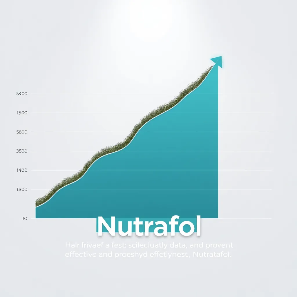 A graphic showing a graph with a steep upward trend, representing hair growth, with the Nutrafol logo prominently displayed at the bottom. The graph should be presented against a clean, modern background, emphasizing the scientific data and proven effectiveness of Nutrafol.
