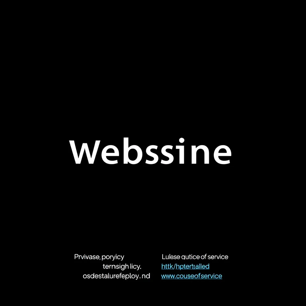A simple, clean website footer with white text on a black background. The footer should include the website's name, copyright information, and links to privacy policy and terms of service. The links should be in a subtle, light blue color.