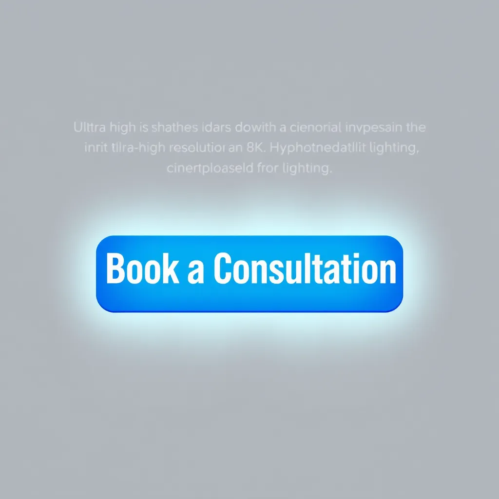 A website footer with a large, vibrant button that says "Book a Consultation" in bold white text. The button should be positioned prominently in the center of the footer and have a bright blue background. The background of the footer should be a soft, light grey.