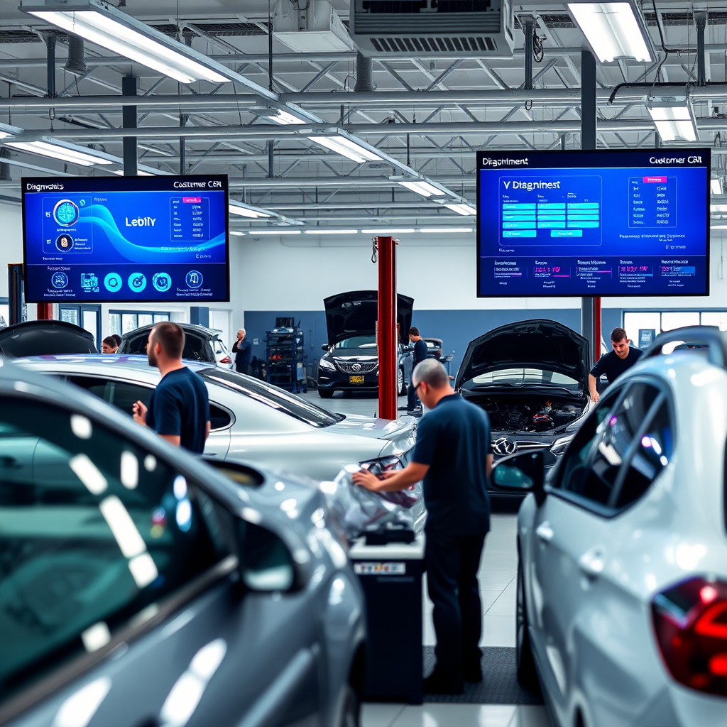 Auto repair technicians using AI and digital tools