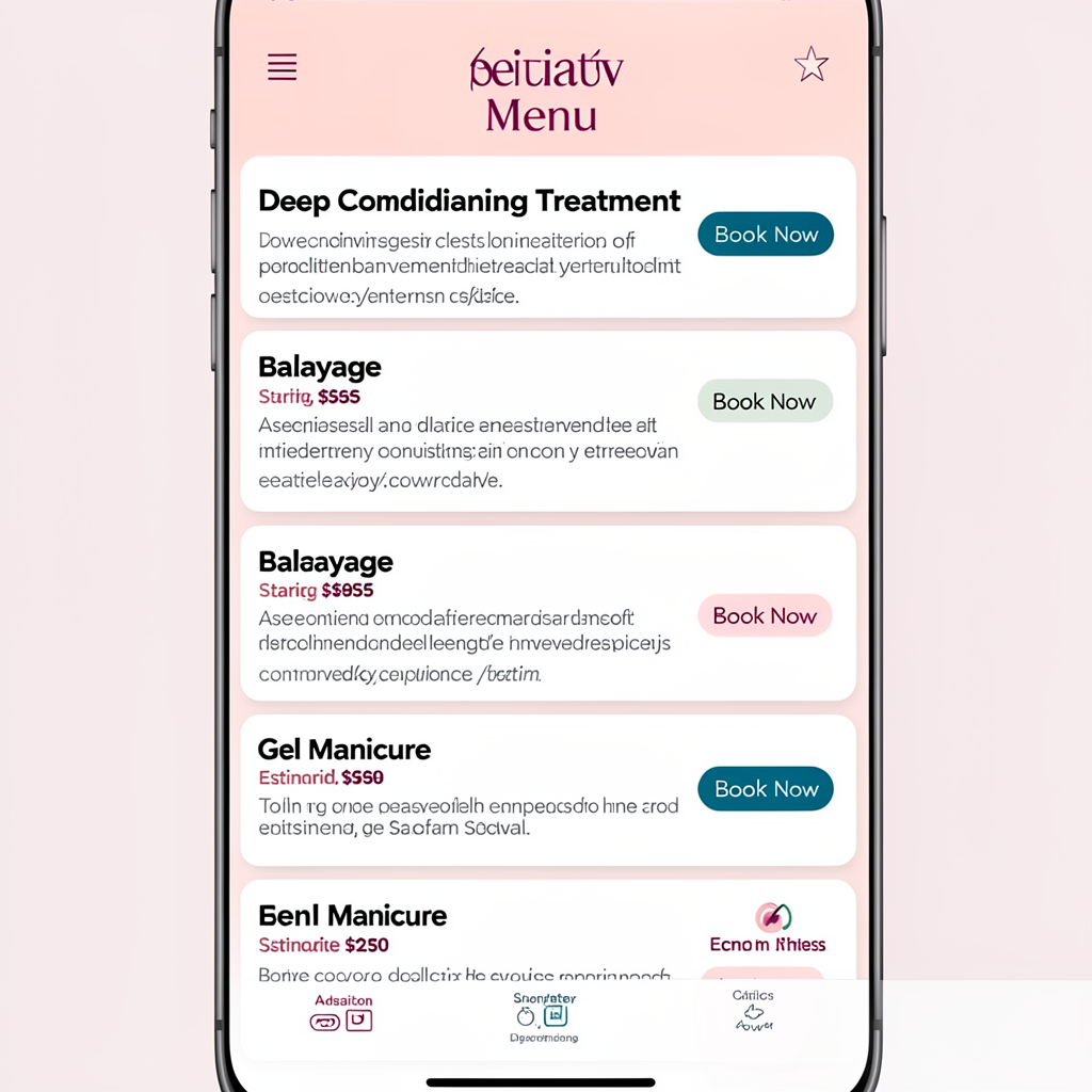 Mobile view of a digital service menu.