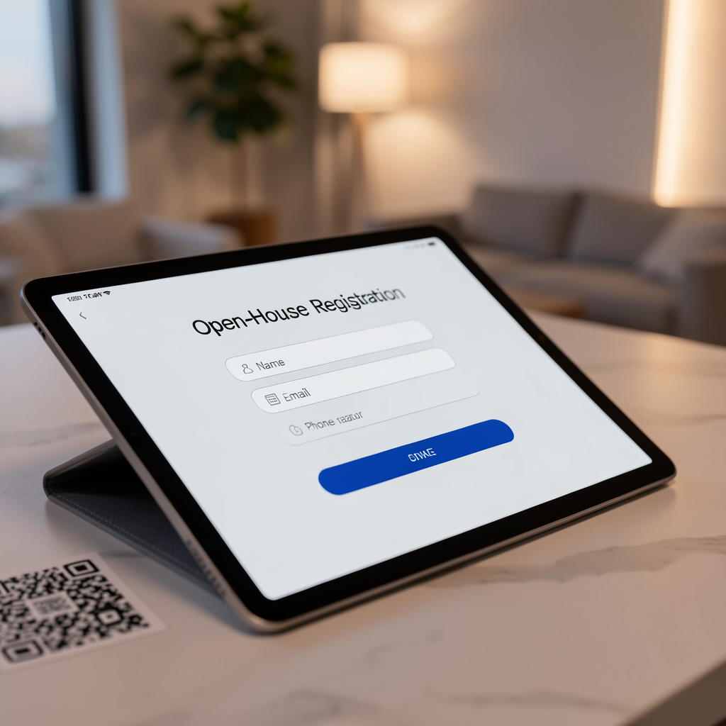 Tablet displaying digital open-house registration