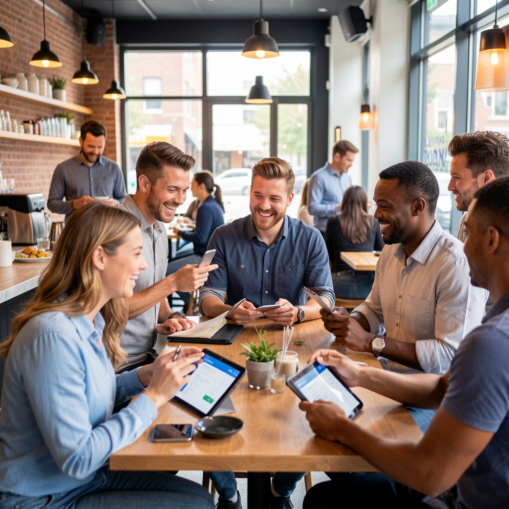 Restaurant owners and managers collaborating and achieving success