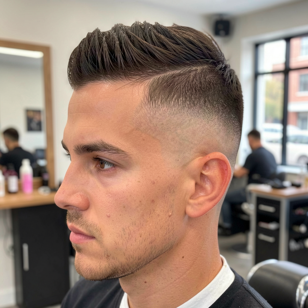 Stylish men's haircut with fade.