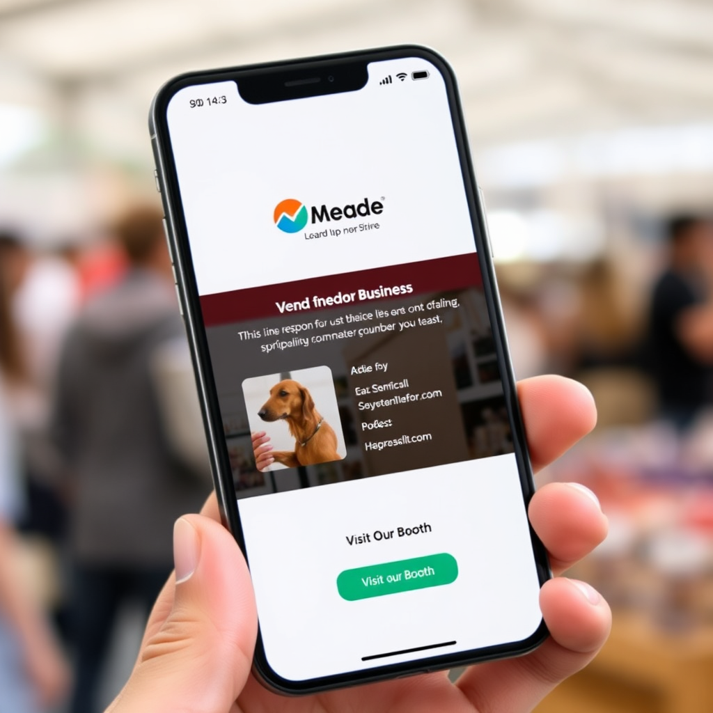 Vendor landing page on a mobile phone