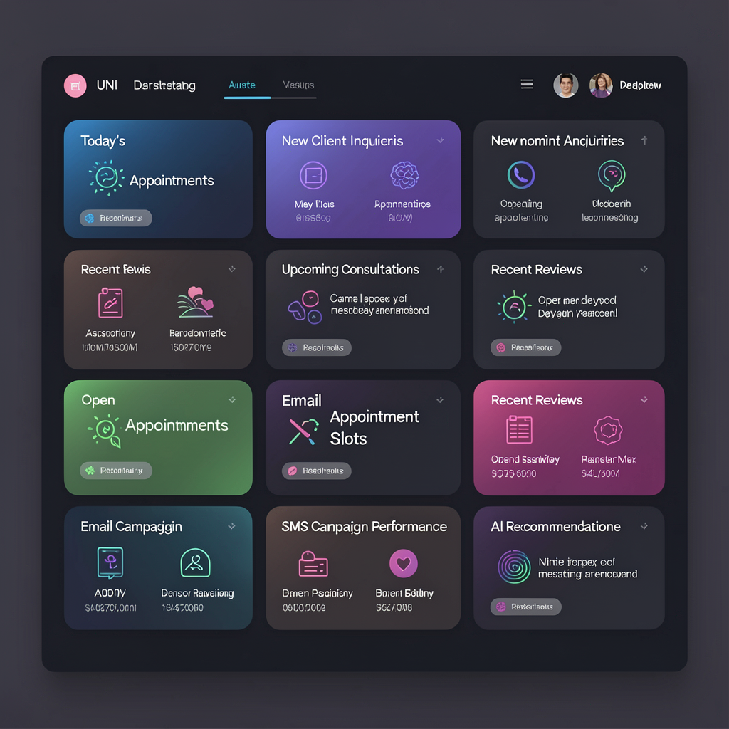 Mockup of the UNI Beauty Business Command Center dashboard.