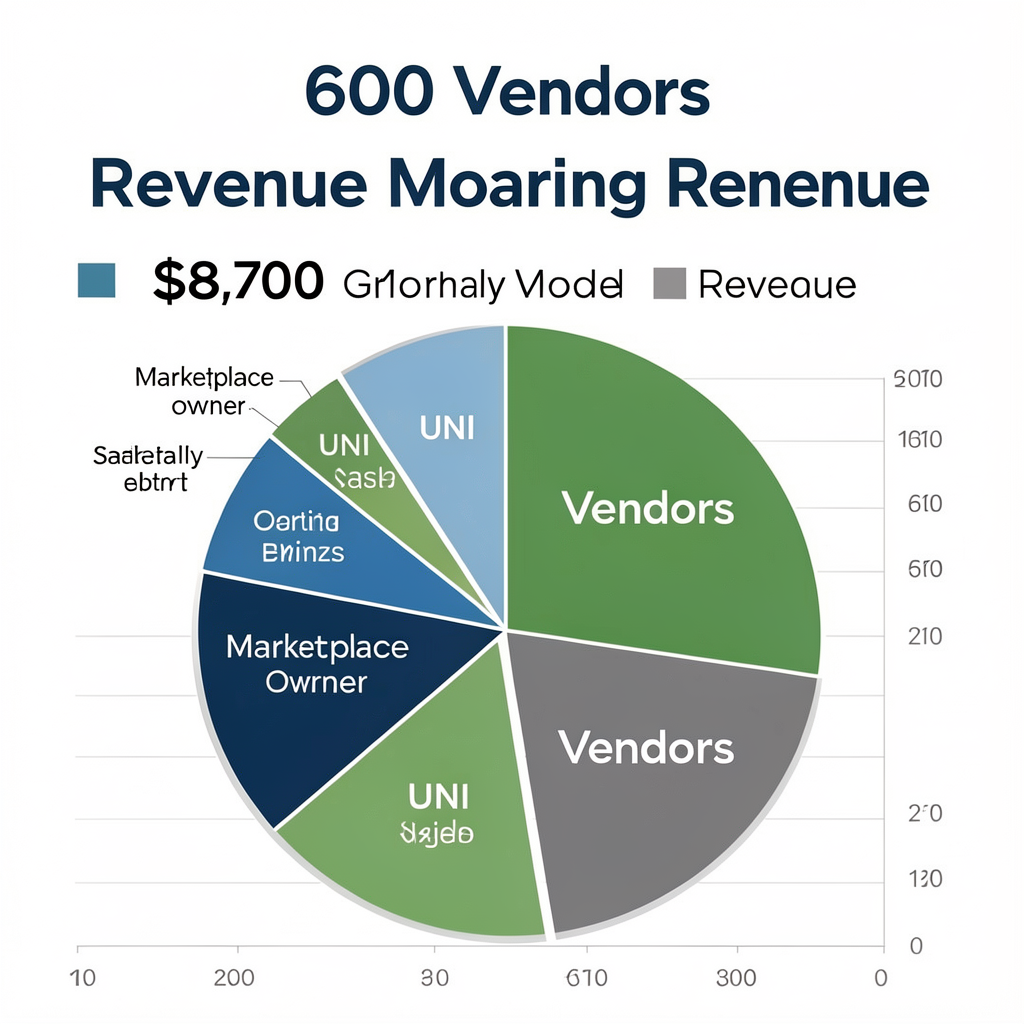 Revenue sharing model chart showing market owner and UNI income