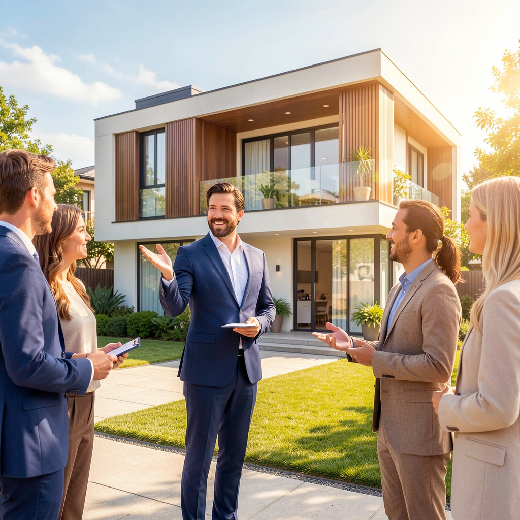 Real estate agent showing a house