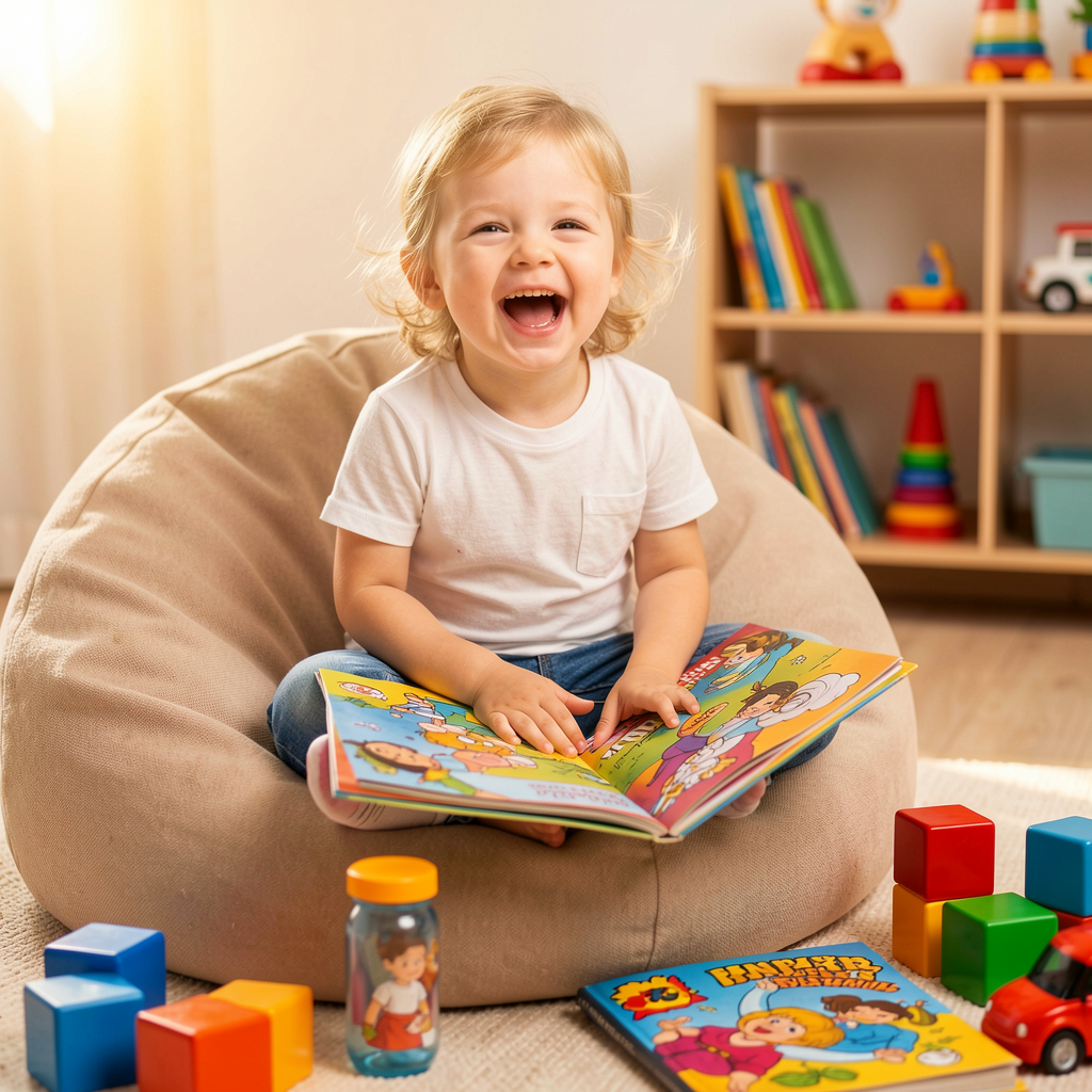 Kid creator sitting on a bean bag chair