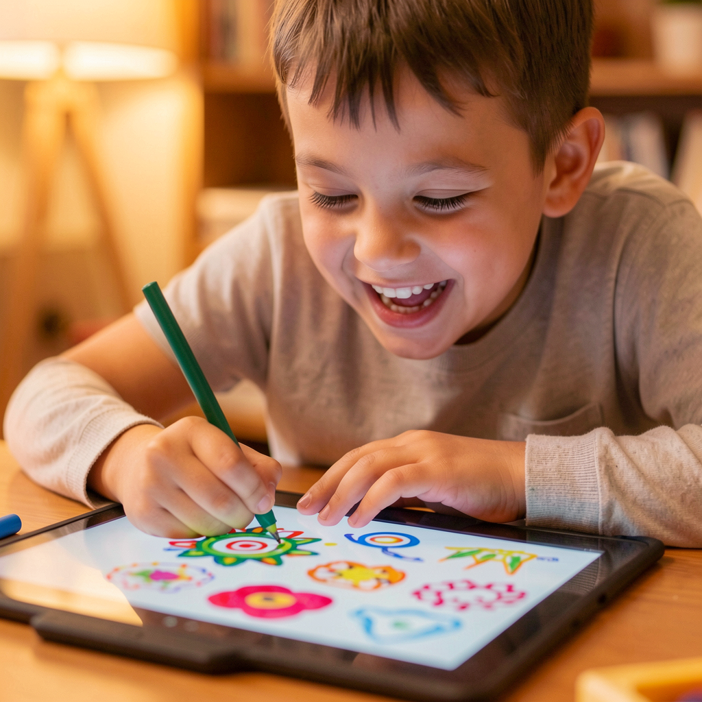 Leo drawing on tablet