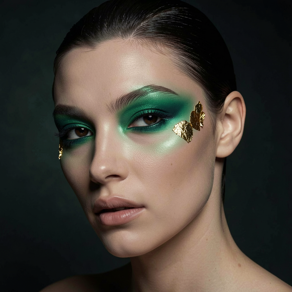 Avant-garde green emerald makeup