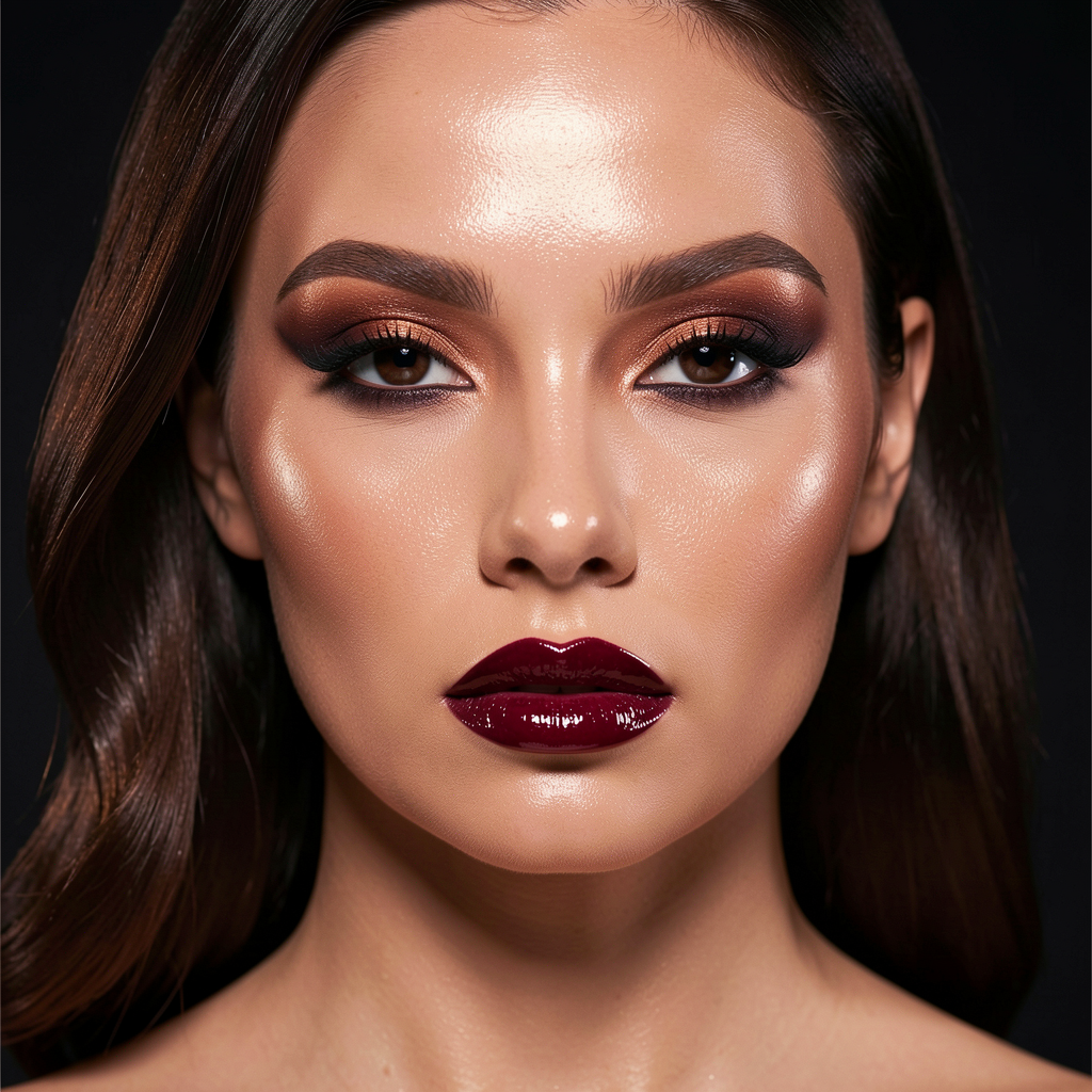 Glamorous makeup look with glossy lips