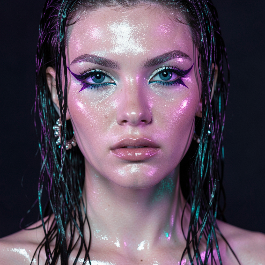 Editorial purple eyeliner look