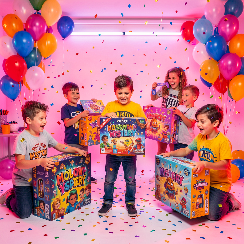 Kids doing fun challenges and unboxings in a studio