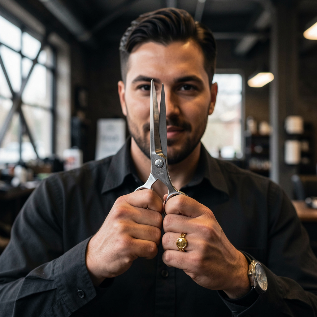 Barber holding shears