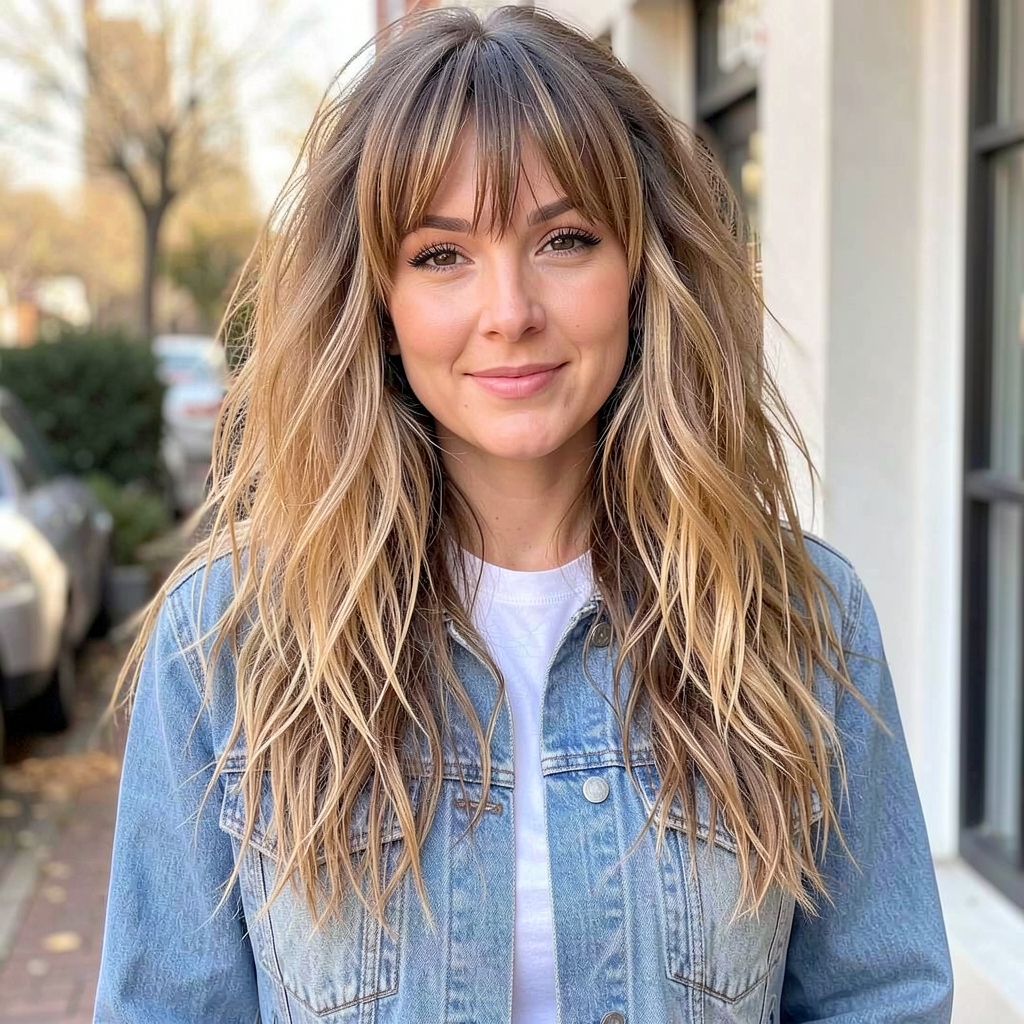 Shaggy haircut with curtain bangs