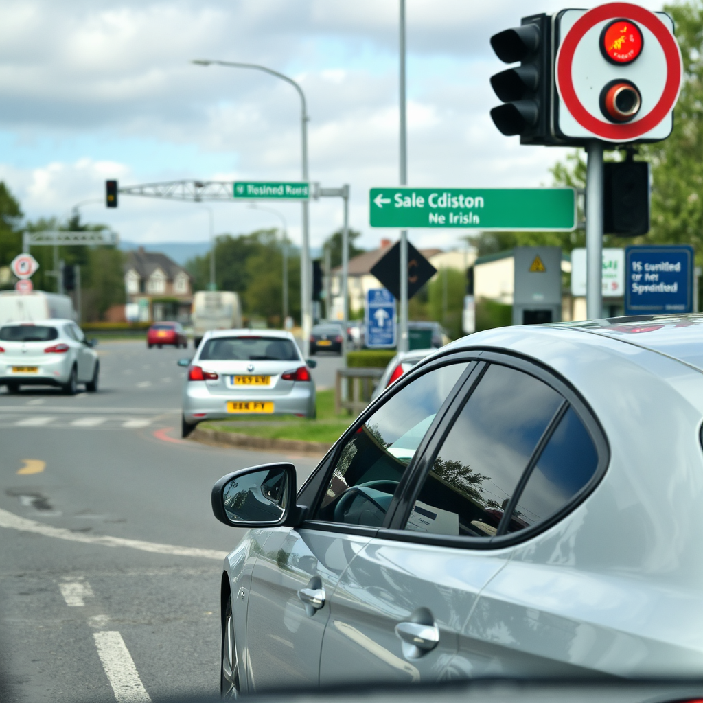 Annotated driving route snapshot showing a Dublin junction with observation points