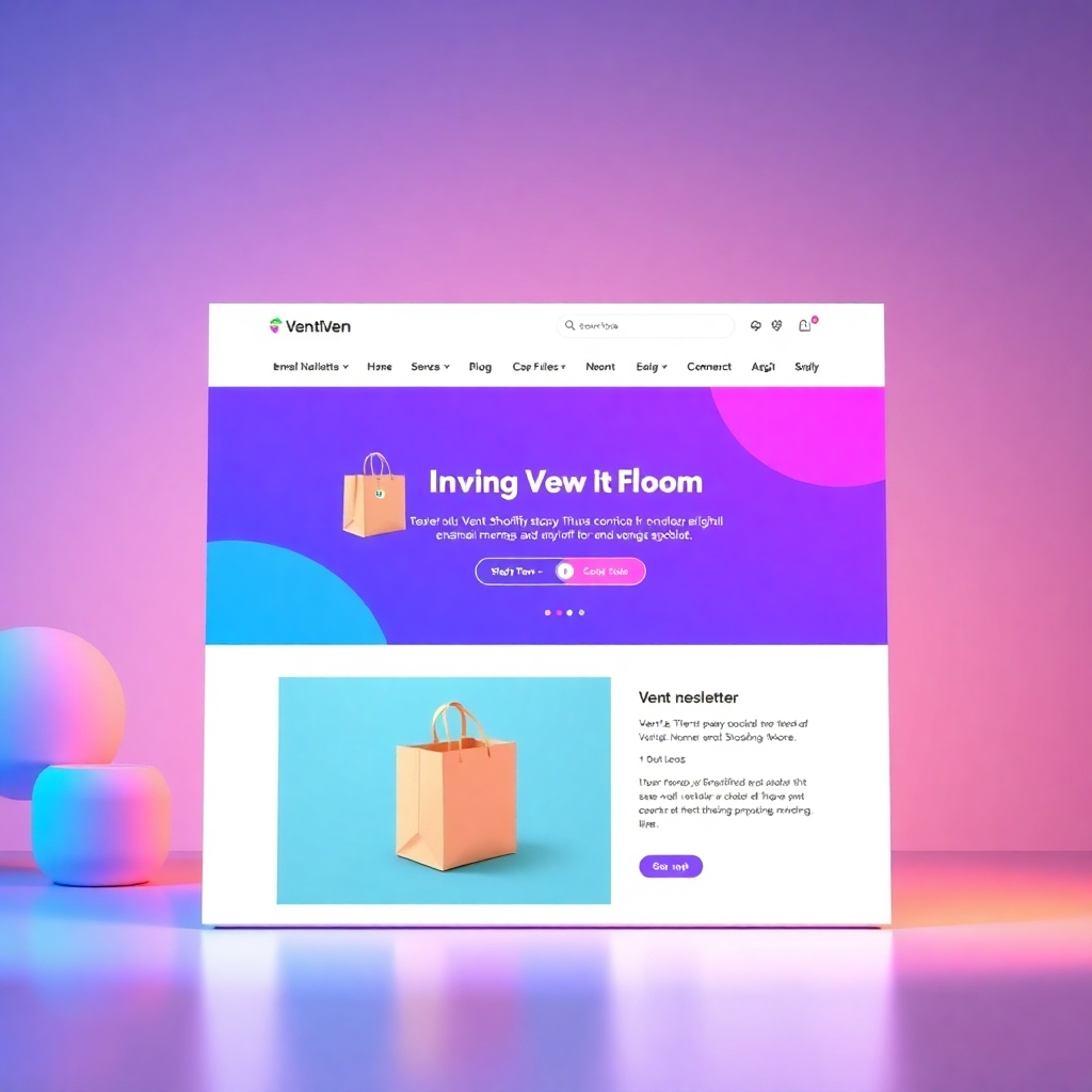 A stylized image representing email marketing campaigns. The scene features a beautifully designed email newsletter promoting a Vent theme Shopify store product, being sent to a targeted audience. The lighting is soft and inviting. The color palette is vibrant and engaging. Style reference: modern email design. Technical specifications: 4K resolution, high-quality rendering, professional lighting.