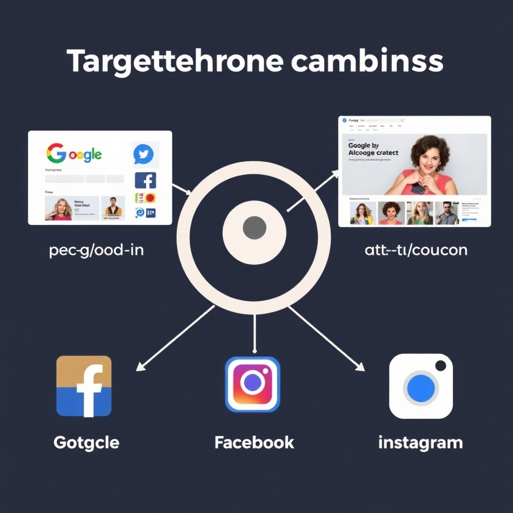 An image showcasing targeted advertising campaigns across various online platforms, such as Google, Facebook, and Instagram.