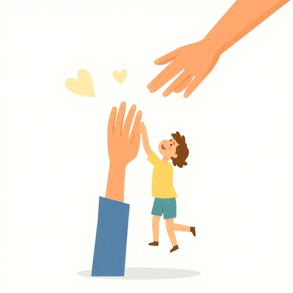 A stylized, heartwarming illustration of a helping hand reaching out to lift another person up. Use warm colors and a gentle, caring style. Emphasize the sense of hope and upliftment, focusing on the positive impact of assistance.