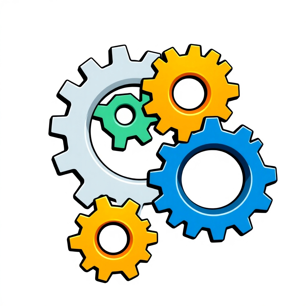 Stylized vector art showing interlocking gears representing partnership and collaboration, each gear colored differently to represent diversity. The gears should be moving together seamlessly, symbolizing a strong and effective collaboration.