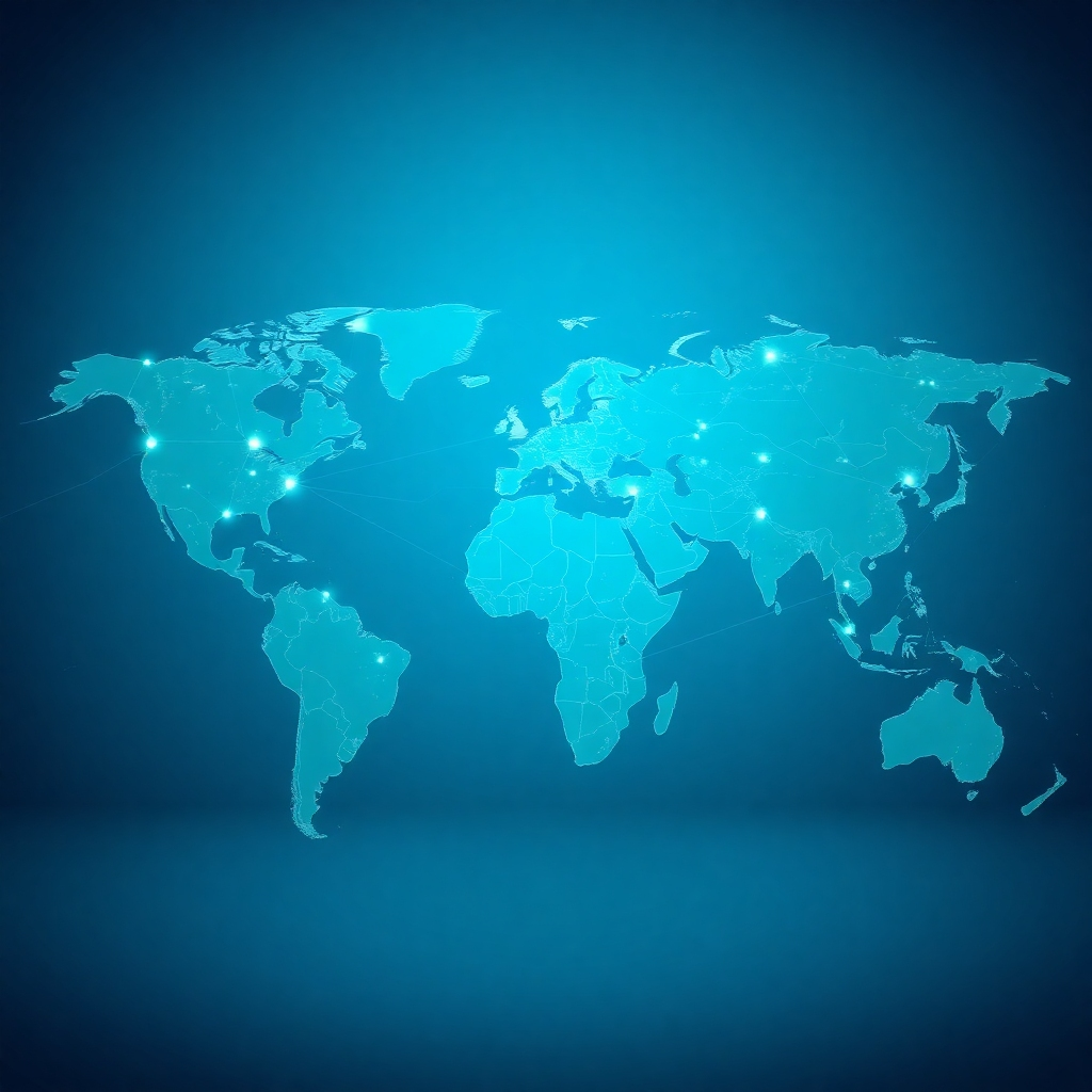 Create an image showing a world map with interconnected nodes and lines, symbolizing external links and global connections. The lighting should be informative and expansive, with a focus on the network's interconnectedness. The color palette should be global and neutral, with shades of blue and green dominating. The camera angle should be a wide shot, emphasizing the scale and complexity of the network. The style should be modern and informative, conveying the importance of exploring external resources. Technical specs: 4K resolution, high quality.