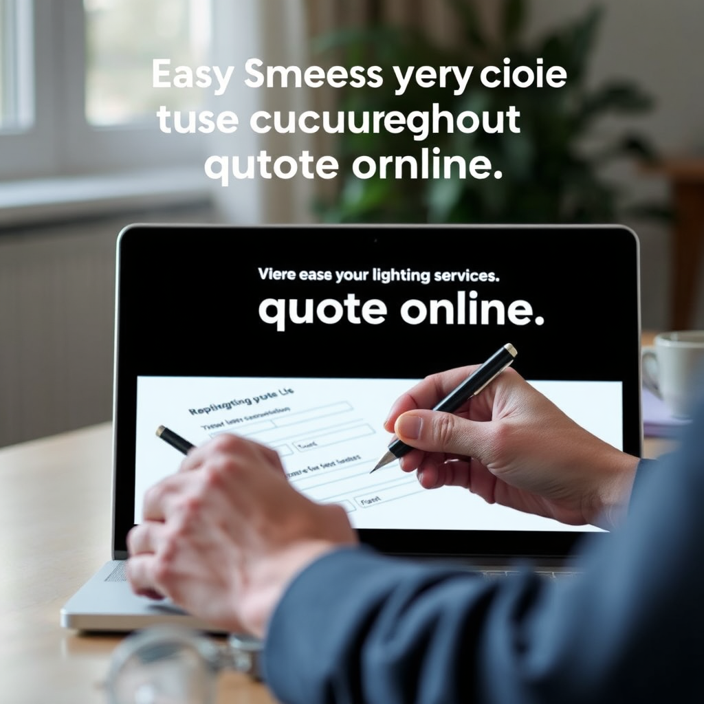 A person filling out an online form on a laptop, requesting a quote for lighting services. Highlight the ease and convenience of obtaining a quote online.