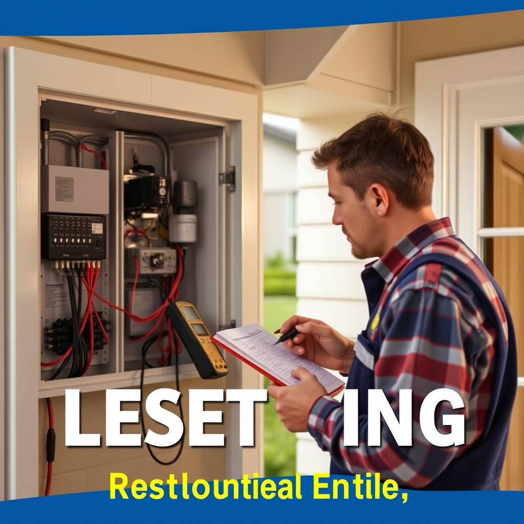 Visualize a suburban home with an electrical inspector meticulously examining the electrical panel. The inspector is using a multimeter and following a checklist. The scene should convey thoroughness and attention to detail. Style: Realistic, professional, and informative, emphasizing the residential aspect of the service.
