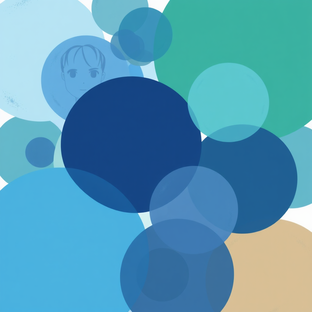 A stylized graphic depicting a series of interconnected circles, each representing a different emotional pattern. The circles are rendered in varying shades of blue and green, with subtle textures and gradients. Some circles are highlighted, indicating areas of focus. The overall image should convey a sense of interconnectedness, complexity, and the potential for understanding.