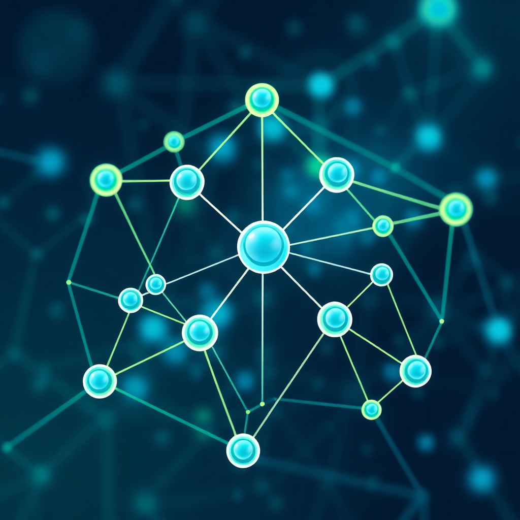 A stylized image depicting interconnected nodes forming a network, representing digital systems. Data streams flowing between the nodes. Color palette: blues and greens to signify stability and growth. Should have a futuristic, tech-oriented feel.